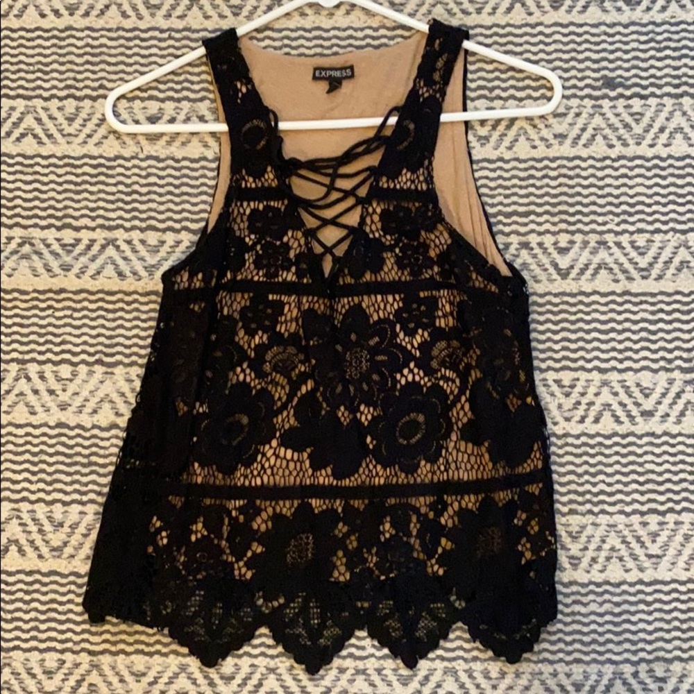 Black floral string front top
